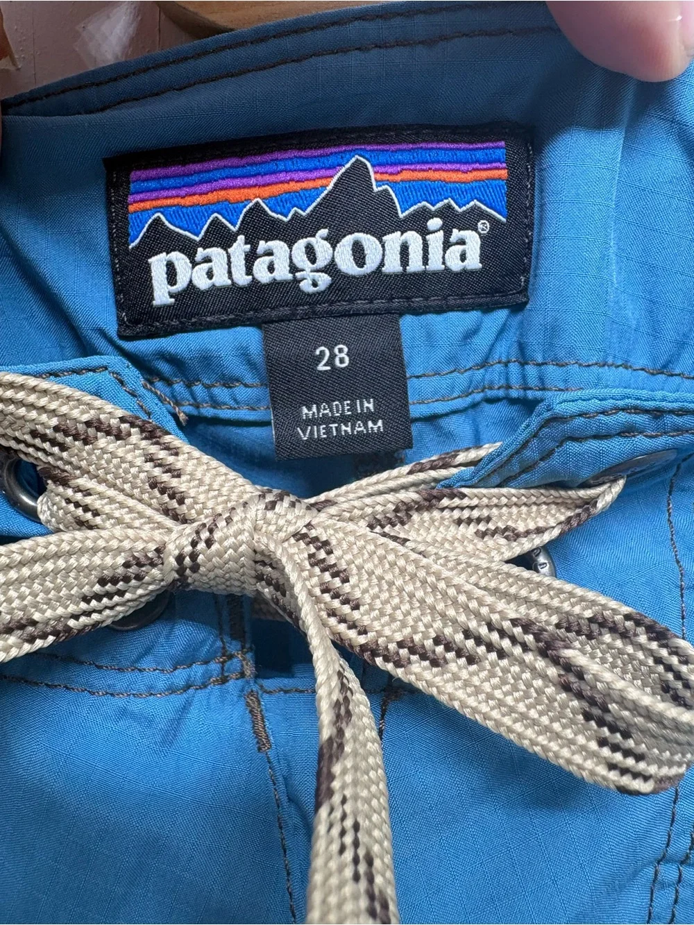 Patagonia Light Blue Men's Swim Board Shorts with Contrast Drawcord